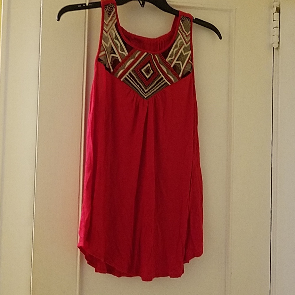 Red embroidered tank top